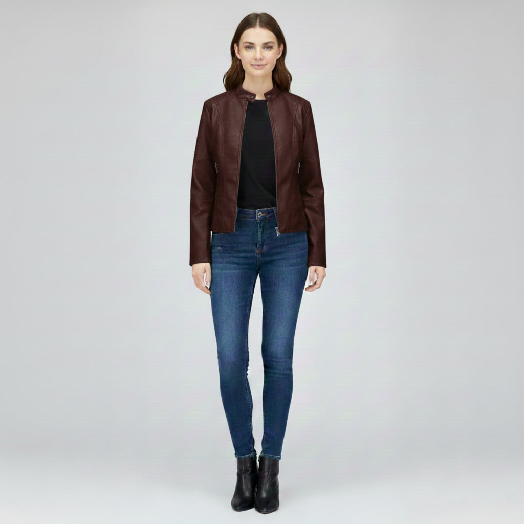 Stand-Collar PU Jacket