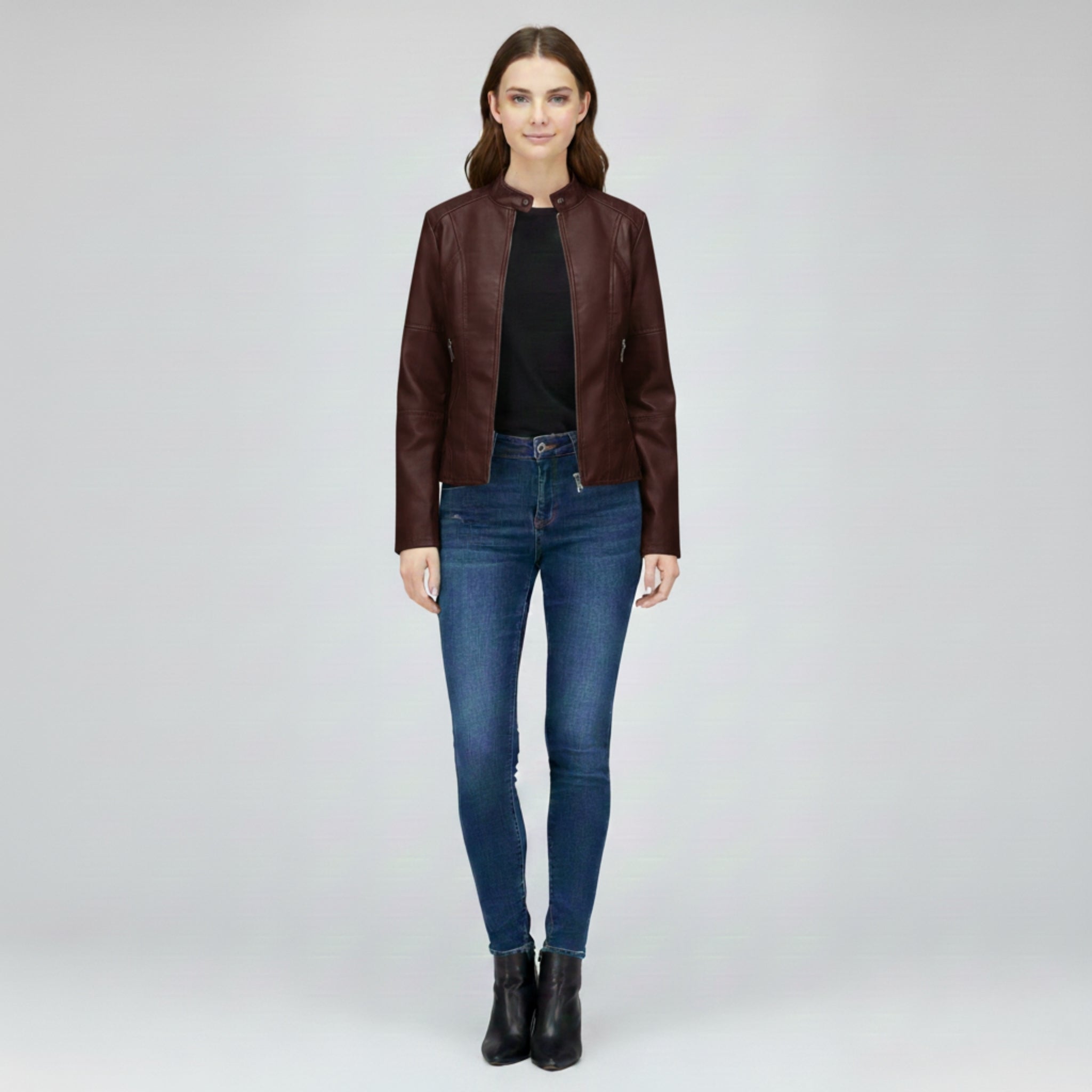Stand-Collar PU Jacket