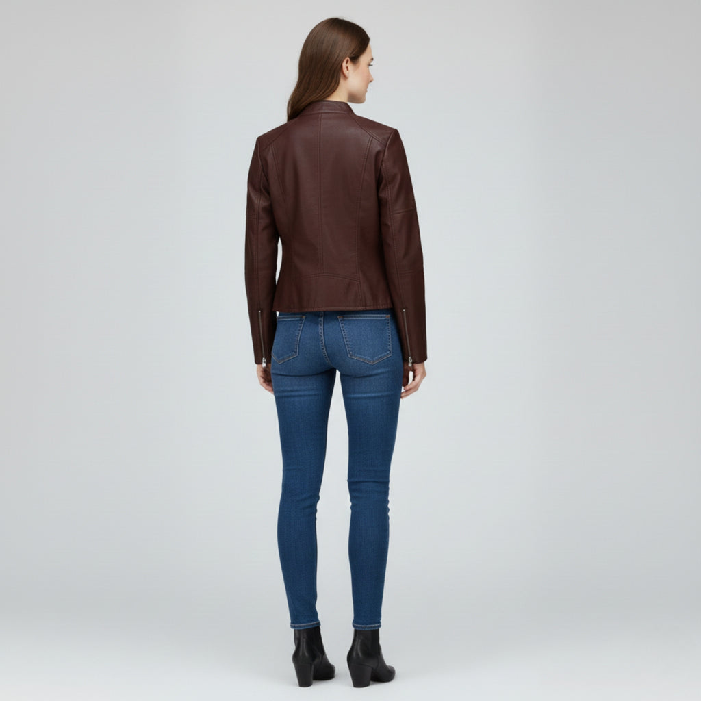 Stand-Collar PU Jacket